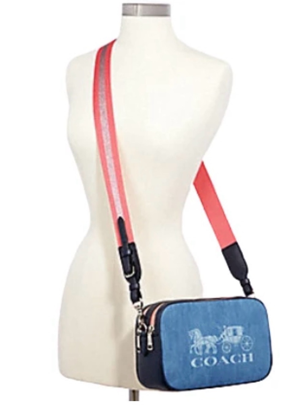 Coach Jes Crossbody in Denim and Leather with chain charm and cherry charm - Picture 7 of 12